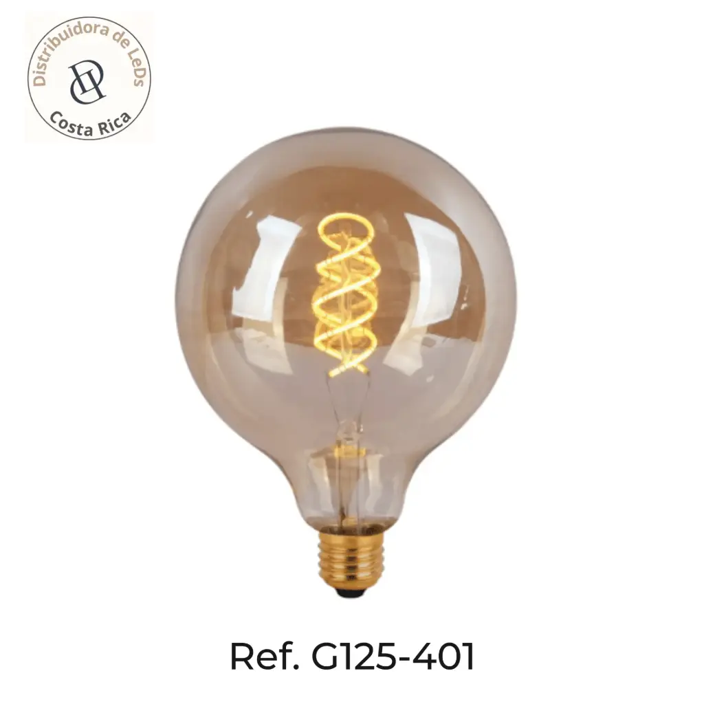[SKU802220] Bombillo LED Globo G125 E27 4W Claro y Ámbar Luz Cálida – Ref G125-401 (Ambar)