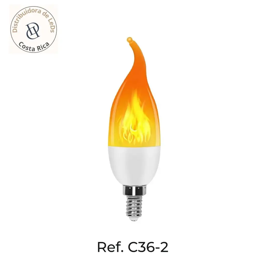 Bombillo LED Candelabro Tipo Llama con 3 movimientos-2W E14 y E27  1500K – Ref C36-2